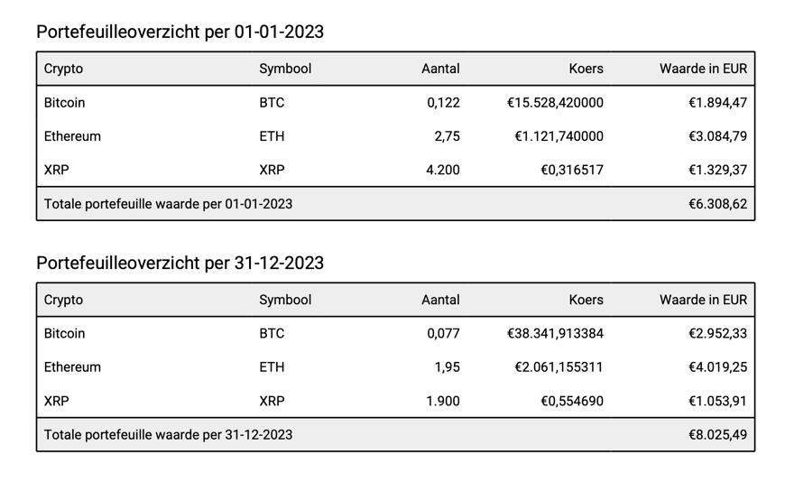Een voorbeel belasting rapportage van het jaar 2023