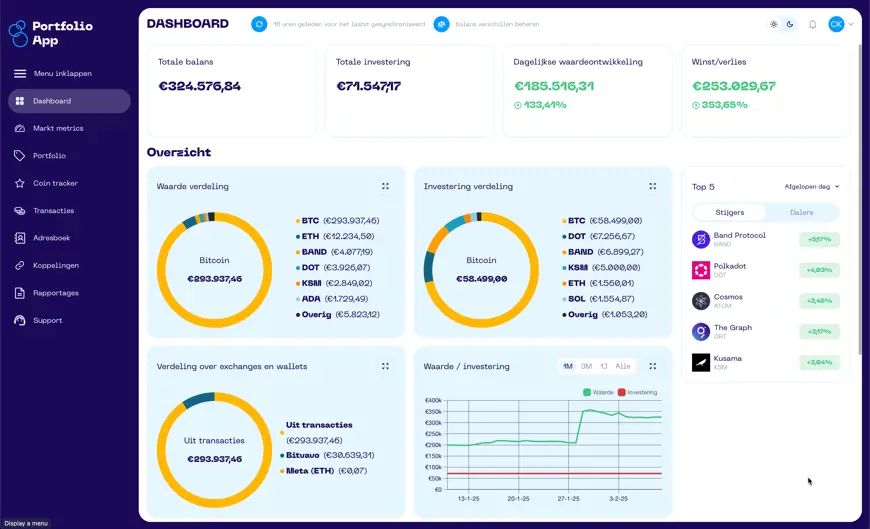 Een screenshot van de Portfolio App over het Dashboard.