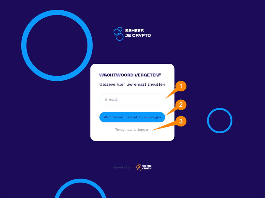 Een screenshot van de Portfolio App met schermonderdeel aanwijzingen voor het wachtwoord vergeten scherm