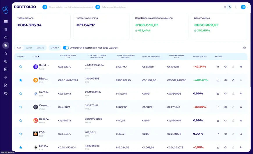 Een screenshot van de Portfolio App met een overzicht van het Portfolio Scherm.
