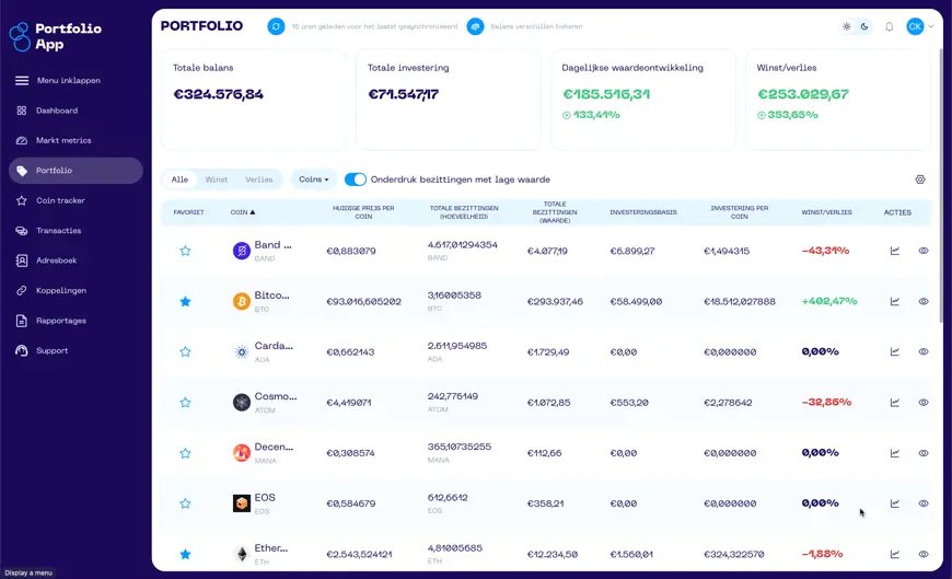 Een screenshot van de Portfolio App over het Portfolio.